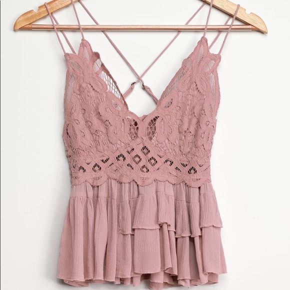 Free People Tops - Free People Adella Cami Mauve Pink Lace Ruffle Tank Top Women’s Size M